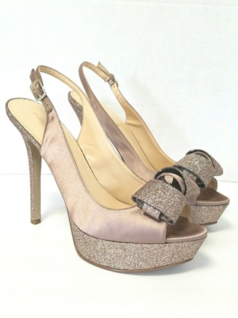 Enzo Angiolini Eatrace Glitter and Satin Platform Slingback Heels
